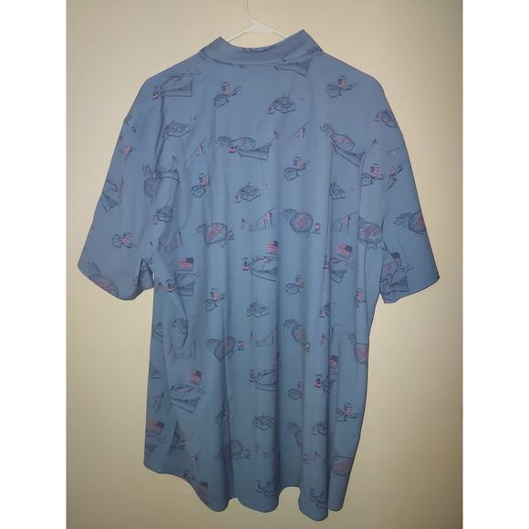HUK Men's Fishing Shirt 2XL Short Sleeve Button Down Americookin Kona Blue - Picture 6 of 13